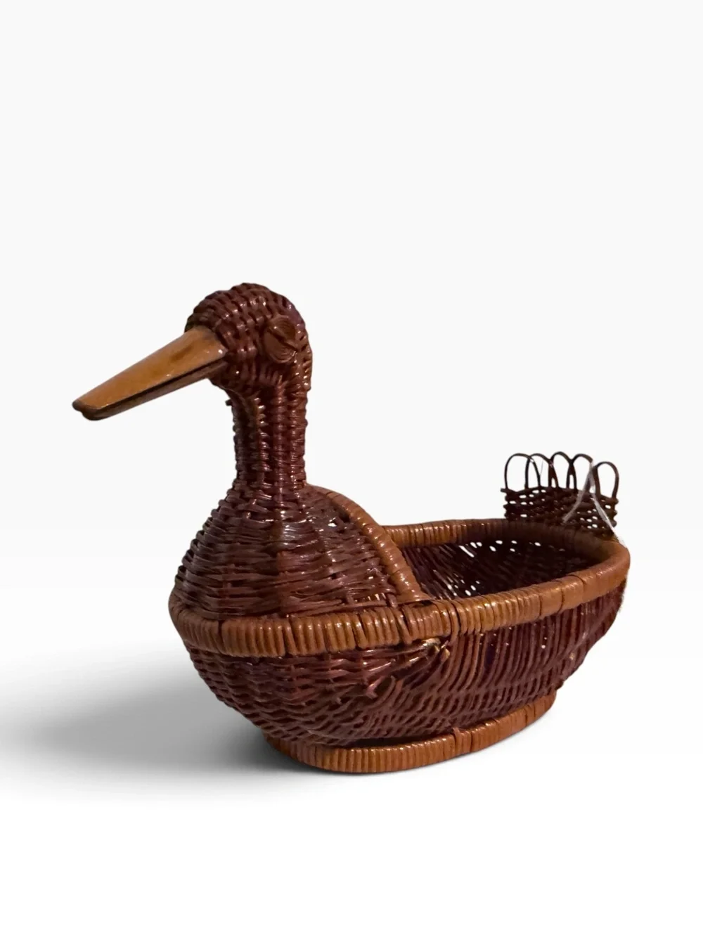 Vintage Wicker Duck Basket Handwoven Rattan Bird Goose Boho Farmhouse Decor